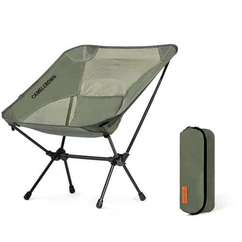 CAMEL CROWN Portable Camping Chair Lightweight Compact Folding Chair Mesh for Outdoor Camp Travel Beach Picnic Festival Hiking Backpacking Army Green