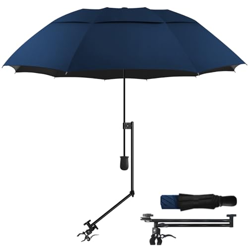 UPF 50+ Golf Umbrella with Adjustable Universal Clamp, Portable Umbrellas for Rain, Manual Open & Close, for Beach Chair, Golf Cart, Stroller, Bleacher, Patio