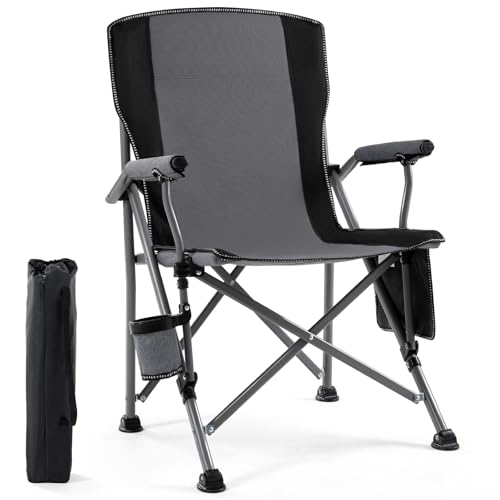 Camping Chair for Adults,Portable Folding Lawn Chair for Outside,Heavy Duty Camping Chair Support up to 330lbs,Collapsible Outdoor Beach Chair with Cup Holder(Grey)