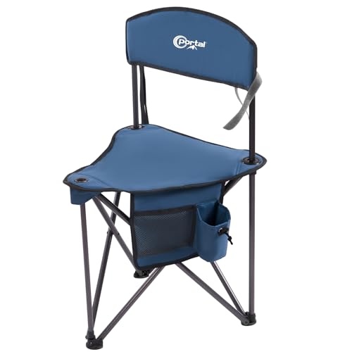 PORTAL Extra Large Quick Folding Tripod Stool with Backrest Fishing Camping Chair with Carry Strap