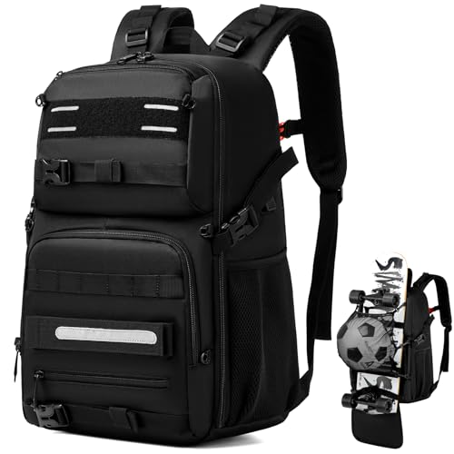 Skateboard Backpack, Laptop Backpack with USB Charging Port, RFID Anti-Theft Lock, Waterproof Fabric, Fits up to 15.6 Inch Laptop, for Business Travel Men (Black)