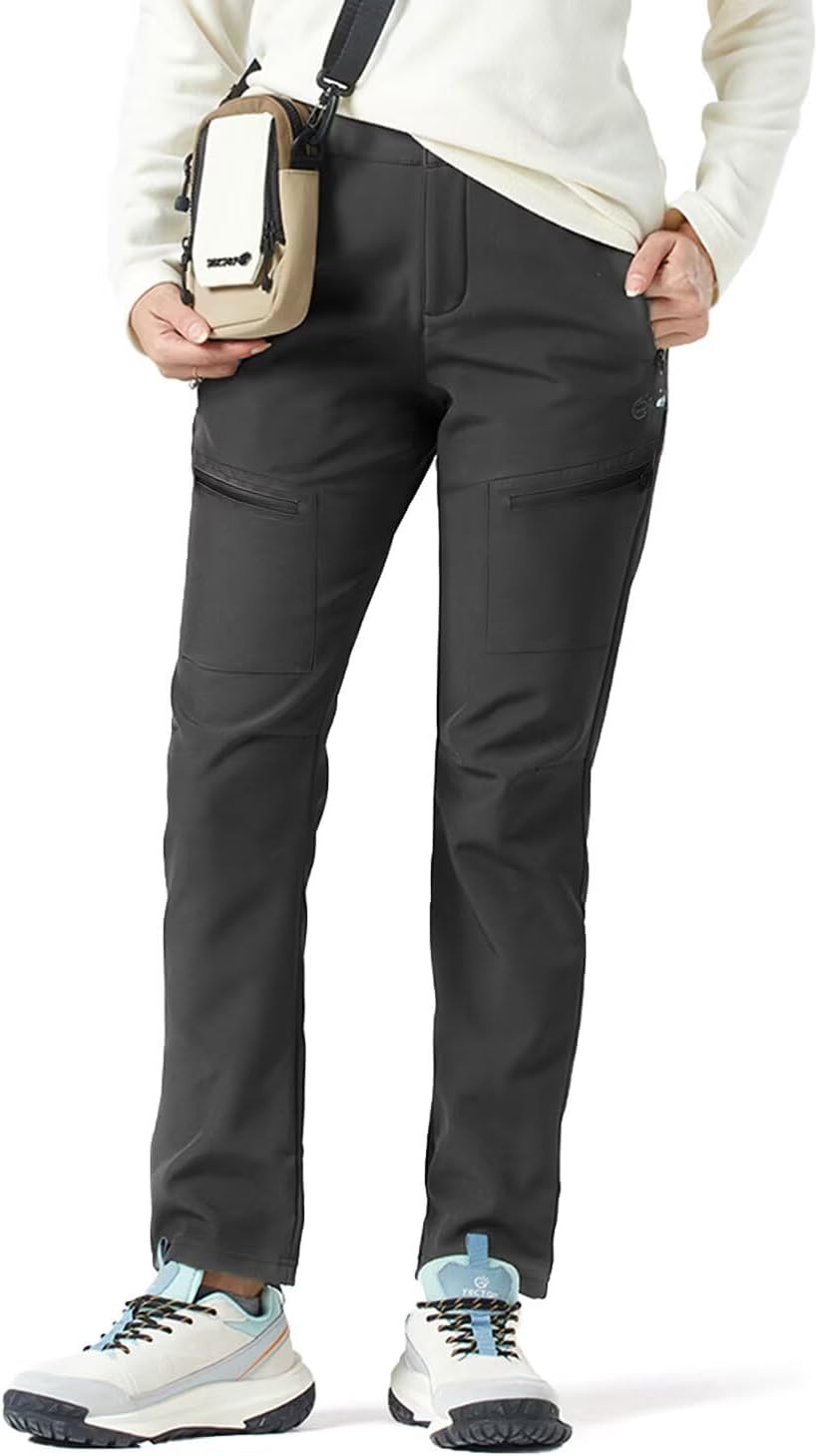 Women's Hiking Cargo Pants Waterproof Fleece Quick-Dry Softshell Slim with with Pockets for Camping Trekking Travel