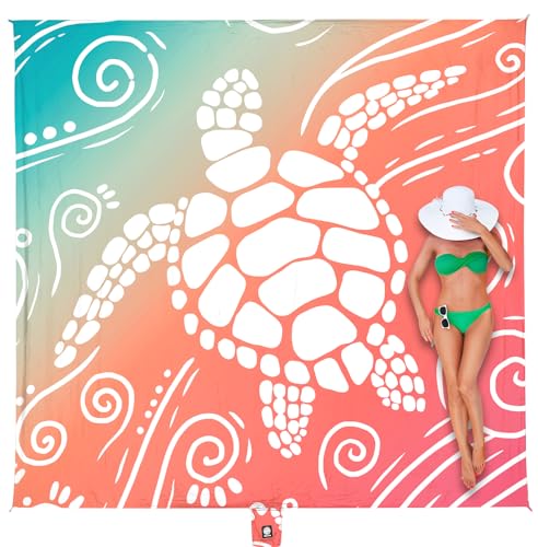 WEKAPO Beach Blanket Waterproof Sandproof Oversized Extra Large Sand Free Beach Mat with Stakes, Storage Bag - Essentials for Outdoor Beach, Picnic (Sea Turtle, 11 X 9 FT (1~10 Person))