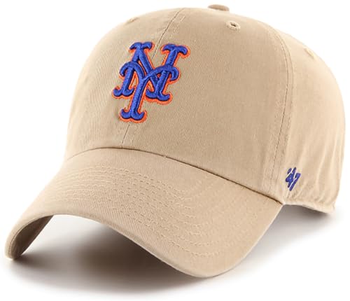 47 Brand MLB Khaki Primary Logo Clean Up Adjustable Strap Baseball Dad Hat Cap, Adult One Size Fits All