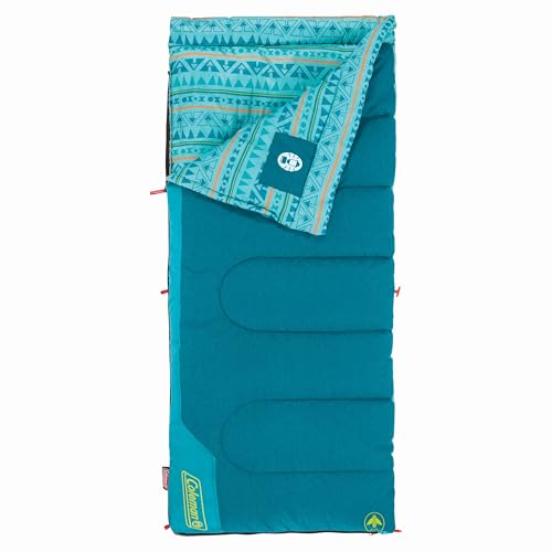 Coleman Kids 50F Sleeping Bag, Comfortable Youth Sleeping Bag for Sleepovers & Camping, Fits Children up to 5ft Tall, Glow in The Dark Design, Stuff Sack Included, Machine Washable