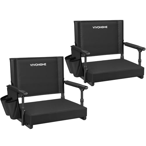 VIVOHOME Stadium Seats with Back Support and Cushion, 2 Pack Portable Bleacher Chairs with Cup Holder and Shoulder Strap