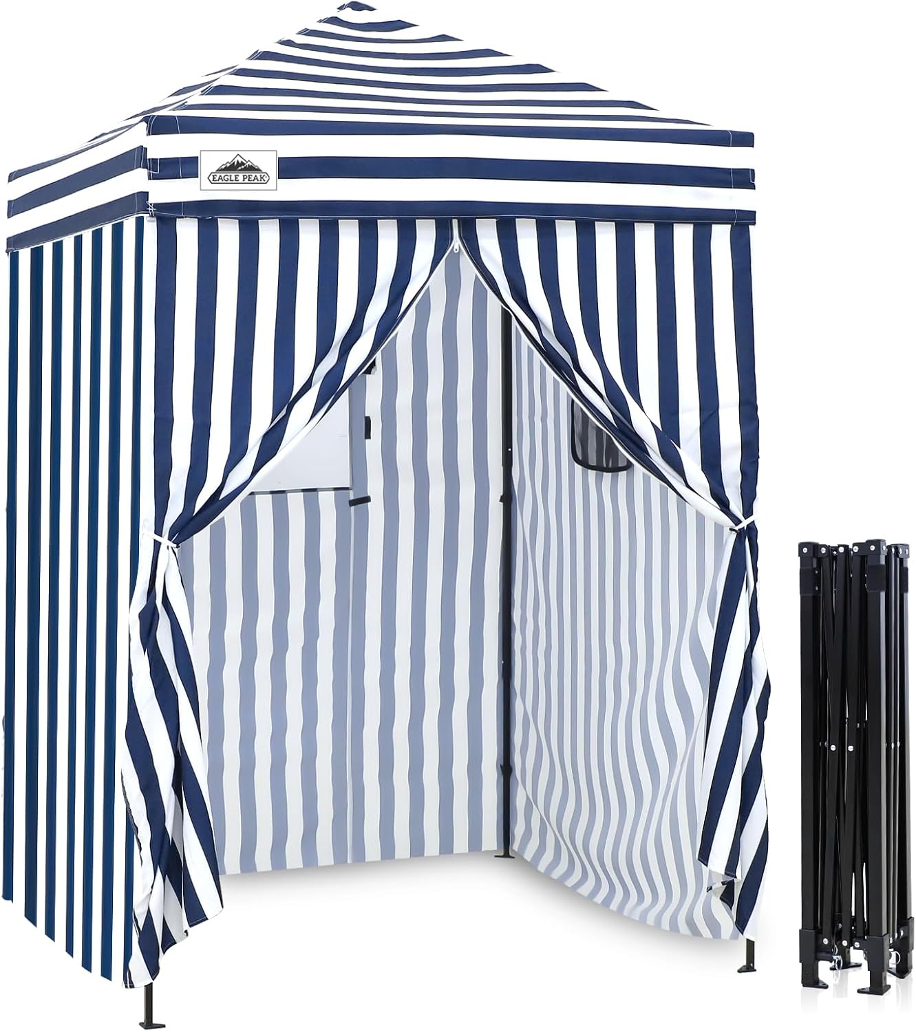 EAGLE PEAK EAGLE PEAK Flex Ultra Compact Pop-up Canopy, Sun Shelter, Changing Room, Portable Privacy Canopy Cabana, 5x5ft Canopy Tent, for Pool, Fashion Photoshoots, or Camping White/Blue