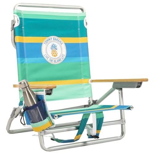 Tommy Bahama 5-Position Classic Lay Flat Backpack Beach Chair with Cooler and Cup Holder, Portable Folding Beach Chair for Tanning, Pineapple Stripe