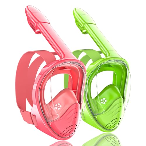 QingSong Kids Snorkel Mask Full Face, Snorkeling Set with Camera Mount, Foldable 180 Degree Panoramic View Snorkeling Gear Anti-Fog Anti-Leak