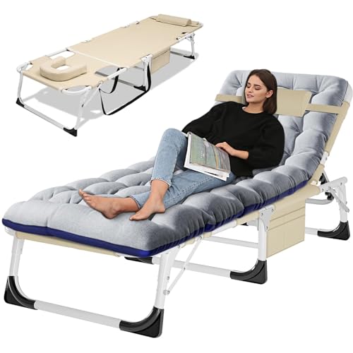 LILYPELLE Portable Folding Camping Cot, Adjustable 5-Position Face Down Folding Chaise Lounge Chairs, Outdoor Portable Folding Bed Sleeping Cot for Camping, Pool, Beach, Patio