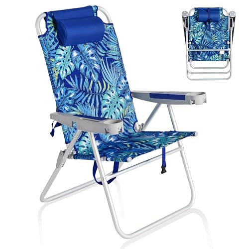SUNNYFEEL Oversized Tall Folding Beach Chair Lightweight, 17" Portable Sand Chair for Adults Heavy Duty 500 LBS with Cup Holders, Foldable High Camping Lawn Chairs for Camp/Outdoor/Picnic/Sports