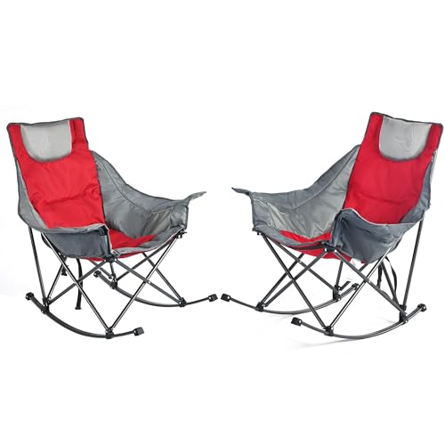 SUNNYFEEL Rocking Camping Chair 2 Pack, Outdoor Oversized Folding Lawn Chair with Pocket, Heavy Duty for Outdoor/Picnic/Lounge/Patio, Portable Camp Rocker Chairs with Carry Bag