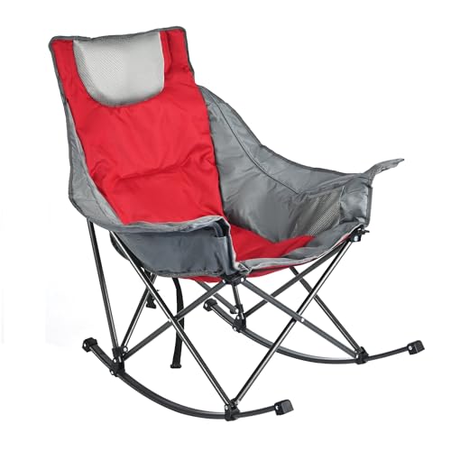 SUNNYFEEL Rocking Camping Chair, Luxury Padded Recliner, Oversized Folding Lawn Chair with Pocket, Heavy Duty for Outdoor/Picnic/Lounge/Patio, Portable Camp Rocker Chairs with Carry Bag