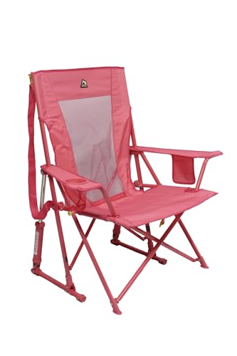 GCI Outdoor Comfort Pro Rocker Camping Chair | Portable Folding Rocking Chair with Durable Armrests & Drink Holder  Blush