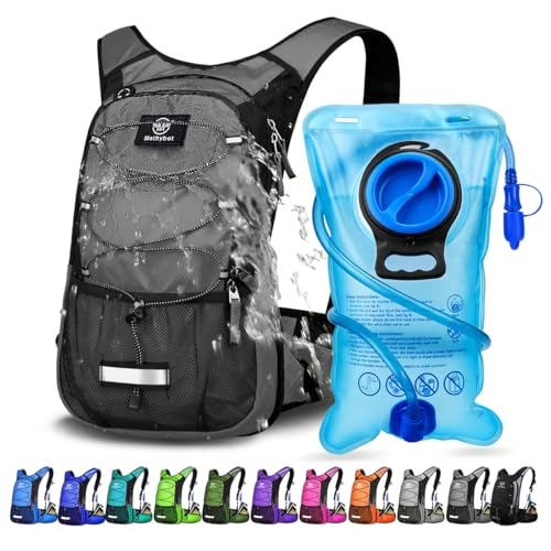 Insulated Hydration Backpack Pack with 3L BPA Free Leak Proof Water Bladder, Large Storage Lightweight Hiking Daypack with Waist Pouches & Cooler Layer, for Running, Biking, Camping, Festival