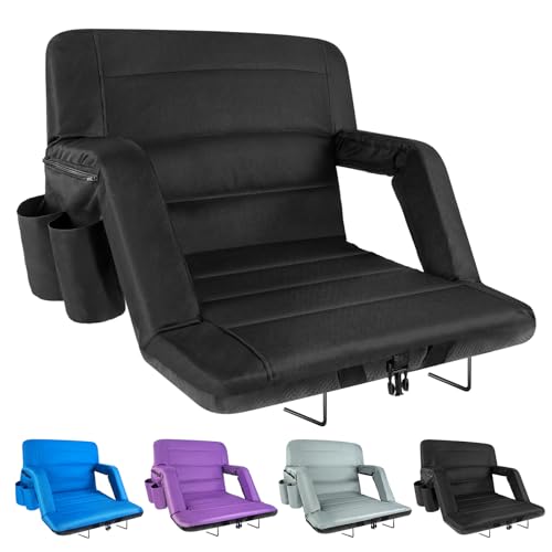 Stadium Seats with Back Support Wide, Exclusive Bleacher Chairs with Back and Cushion Folding Stadium Chairs, 6 Reclining Positions Waterproof Bleacher Seats with 2 Hooks (Wide|22.5" Black)