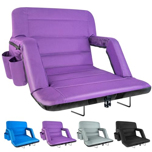 Extra Wide Stadium Seats with Back Support, Exclusive Bleacher Chairs with Back and Cushion Folding Stadium Chairs, 6 Reclining Positions Waterproof Bleacher Seats (Extra Wide|25" Purple)