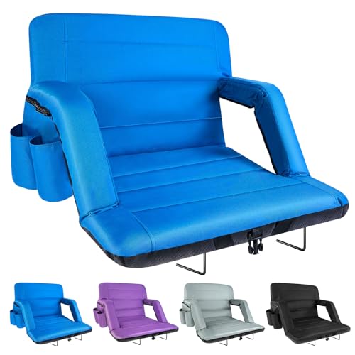 Extra Wide Stadium Seats with Back Support, Exclusive Bleacher Chairs with Back and Cushion Folding Stadium Chairs, 6 Reclining Positions Waterproof Bleacher Seats (Extra Wide|25" Blue)