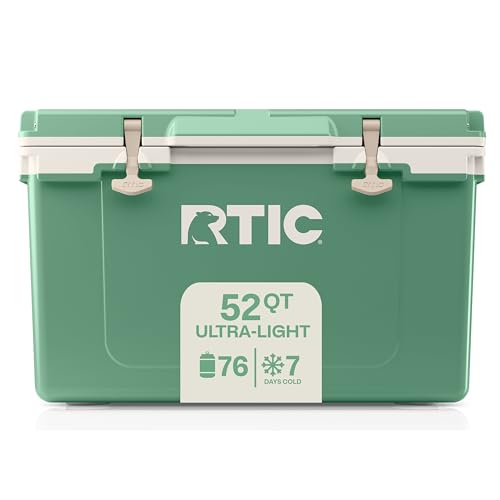 RTIC Ultra-Light 52 Quart Hard Cooler Insulated Portable Ice Chest Box for Beach, Drink, Beverage, Camping, Picnic, Fishing, Boat, Barbecue, 30% Lighter Than Rotomolded Coolers