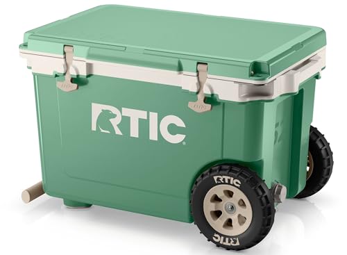 RTIC 52 Quart Ultra-Light Wheeled Hard Cooler Insulated Portable Ice Chest Box for Beach, Drink, Beverage, Camping, Picnic, Fishing, Boat, Barbecue, 30% Lighter Than Rotomolded Coolers