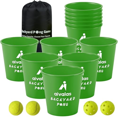 Yard Pong Outdoor Games, Giant Yard Games Set with 12 Buckets and Balls for Adults and Family, Toss Game Throwing Games for Beach, Camping, Lawn and Backyard