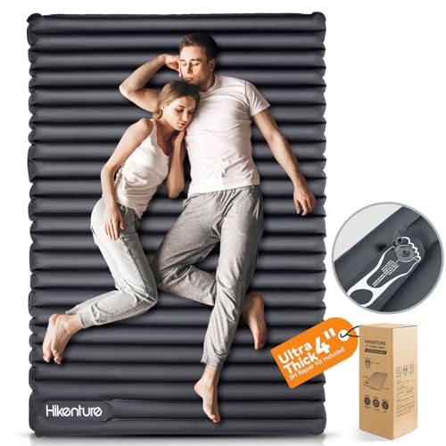 Hikenture Double Sleeping Pad for Camping, 4" Extra-Thick Camping Mattress 2 Person, Inflatable & Ultralight Sleeping Mat for Backpacking, Hiking (Grey Foot Pump, Semi Double(79 * 47.5 in))