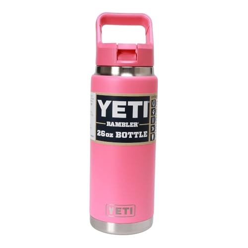 YETI Rambler 26 oz Bottle, Vacuum Insulated, Stainless Steel with Color Matching Straw Cap