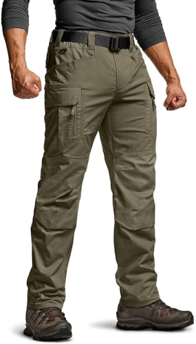 CQR Men's Flex Stretch Tactical Pants, Water Resistant Ripstop Cargo Pants, Lightweight EDC Outdoor Work Hiking Pants