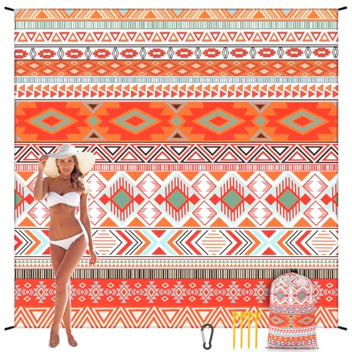 Beach Blanket Waterproof Sandproof Beach Mat 79" X 83"/10'x9'for 2-8 Adults Quick Drying Outdoor Picnic Mat Beach Accessories for Travel, Camping, Hiking