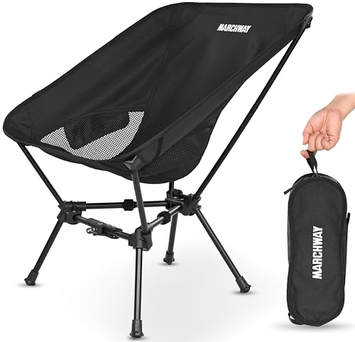 MARCHWAY Lightweight Folding Camping Chair with Spring Lock, Stable Compact Portable for Outdoor Camp, Travel, Beach, Picnic, Festival, Hiking, Backpacking (Lowback Black)
