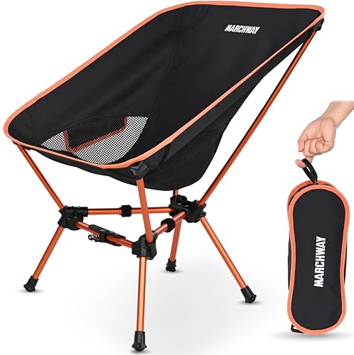 MARCHWAY Lightweight Folding Camping Chair with Spring Lock, Stable Compact Portable for Outdoor Camp, Travel, Beach, Picnic, Festival, Hiking, Backpacking (Lowback Orange)