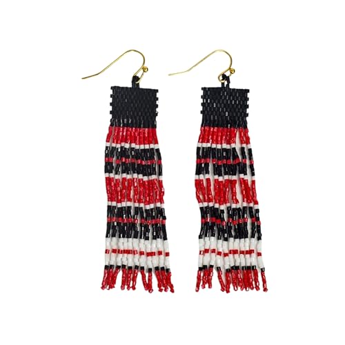 INK+ALLOY Game Day Earrings for Women, Luxe Beaded Fringe Earrings for Football Gameday Outfits, Handmade Jewelry for College Students, Team Gifts, Teachers, Football Moms