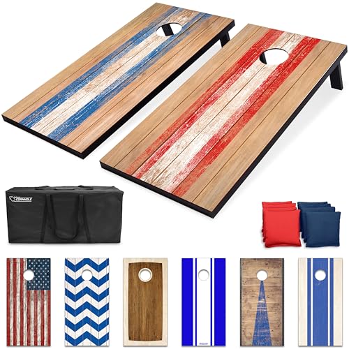 GoSports Portable Cornhole Sets, 8 Styles Choose 4 x 2 ft or 3 x 2 ft - Boards Include 8 Bean Bags, Travel Case, and Game Rules (Barnwood)