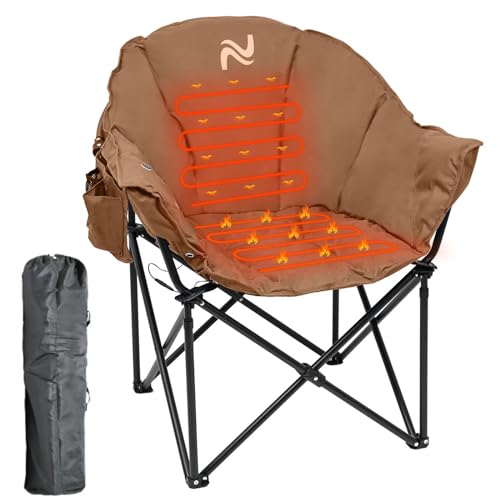 LILYPELLE Oversized Heated Camping Chair, Patio Lounge Chairs with 3 Heat Levels, Portable Folding Heated Chair Round Moon Saucer Folding Lawn Chair Outdoor Chair for Camping, Lounge Patio