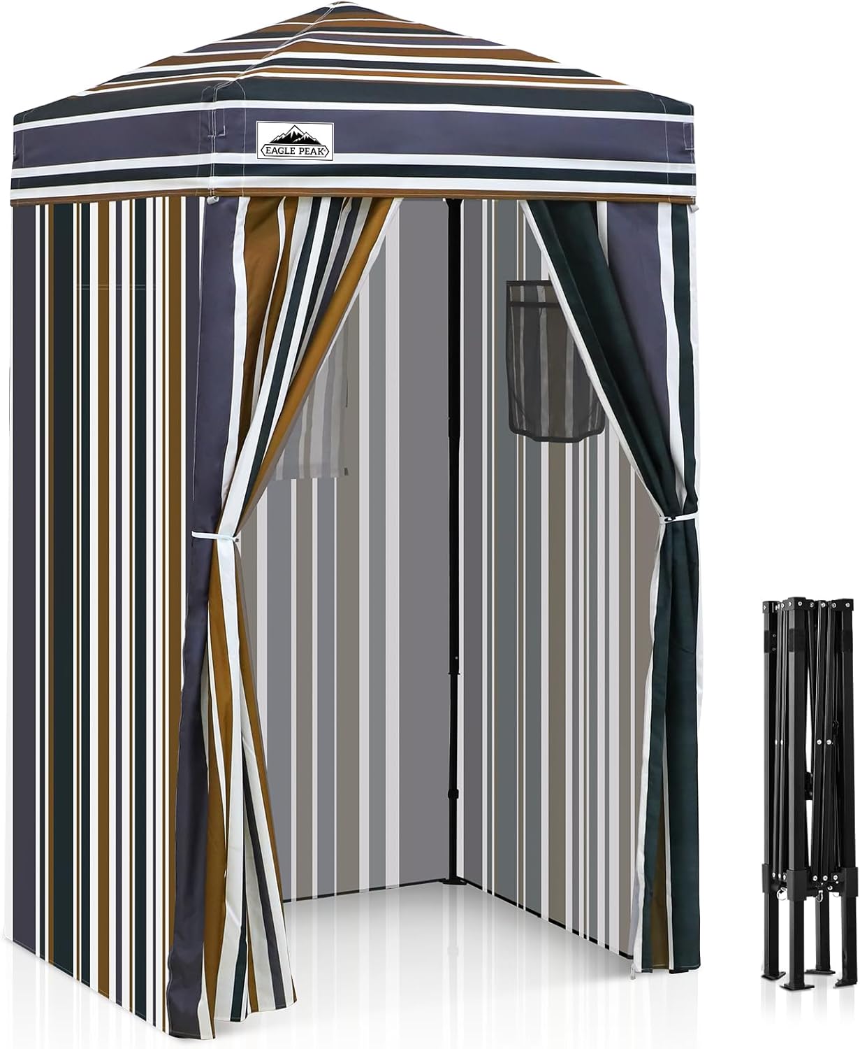 EAGLE PEAK Flex Ultra Compact 4x4 Pop-up Canopy, Sun Shelter, Changing Room, Portable Privacy Canopy Cabana for Pool, Fashion Photoshoots, or Camping, Brown Stripe