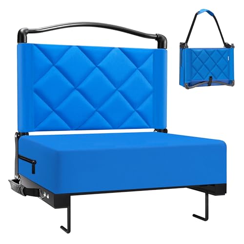 Stadium Seats with Back Support Cushion, Folding Stadium Seats for Bleachers Hold up 400lbs, Wide Bleacher Seat with Shoulder Strap & Handle Comfort for Sports Events (Blue, 1pcs)