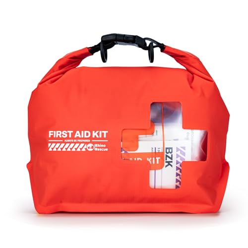 RHINO RESCUE Waterproof Boat First Aid Kit, Lightweight Boat Accessories Dry Bag, Emergency Marine Survival Supplies for Outdoor Kayak, Fishing, Floating, Swimming, Beach & Camping (Red)