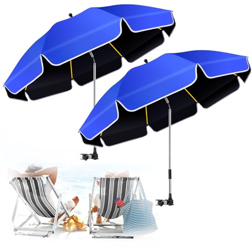 2Pack 48.8 inch Large Beach Umbrella with Clamp Sun Shade for Beach Chair, 360Adjustable UV Protection Golf Umbrella with Clip for Outdoor Stroller Wheelchair Camping Chair