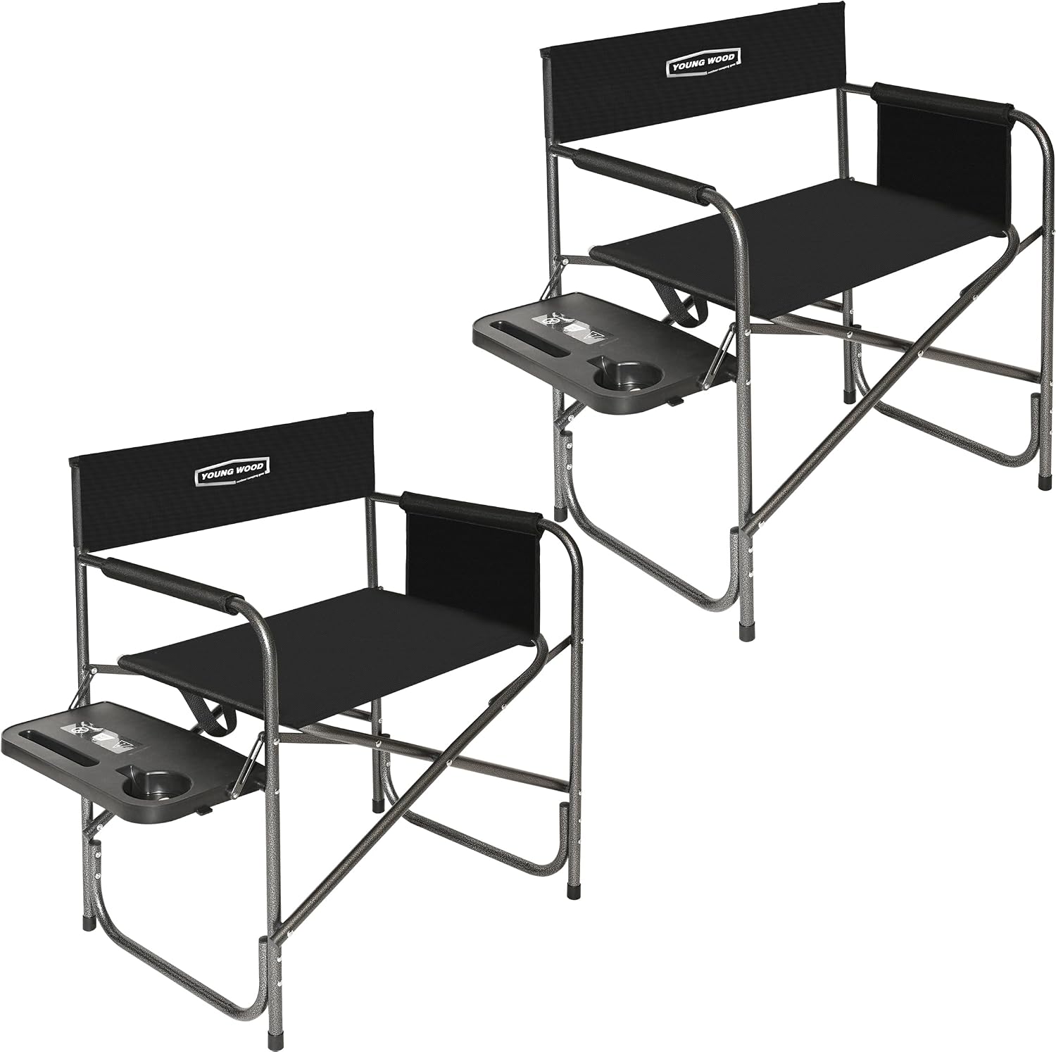 YOUNG WOOD Camping Directors Chair with Side Table, Foldable and Portable, Fishing,Trip,Picnic,Hike,Lawn,Sports,Beach,Outdoor Camping Chair for Adults,Drink Holder and Mobile Storage,2p