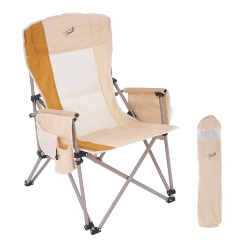 Heavy Duty Portable Folding Camping Chair for Adults with Padded | for Outdoor & Sports, Backpacking, Beach, Lawn, Hunting, Tailgating, Fishing | Supports 400 Lbs (Single, Beige)