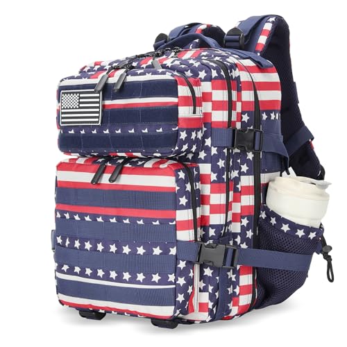25L Tactical Military Backpack Small Travel Backpack for Men and Women Assault Pack Bug Out Bag Molle Daypack Gym Backpack with Bottle Holder (Flag)
