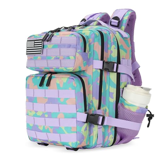 25L Tactical Military Backpack Small Travel Backpack for Men and Women Assault Pack Bug Out Bag Molle Daypack Gym Backpack with Bottle Holder (Color Camo)