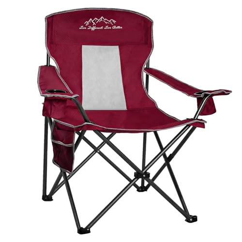 Collapsible Folding Camping Chairs Heavy Duty Lawn Foldable Chair with Cooler Bag, Storage Pocket, Waterproof Bag Outdoor Arm Sport Chair, Supports 325LBS, Red