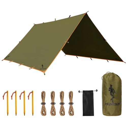 FREE SOLDIER Camping Tarp Waterproof Portable Multifunctional Outdoor Camping Traveling Awning Backpacking Shelter Rain Tarp (Brown 1013ft)