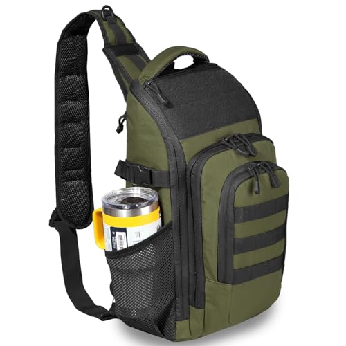 DBTAC Tactical Personal Defense EDC Bags & Packs | 10L Military Shoulder Backpack with Sling for Concealed Carry, Range, Travel, Hiking, Outdoor Sports (OD Green)