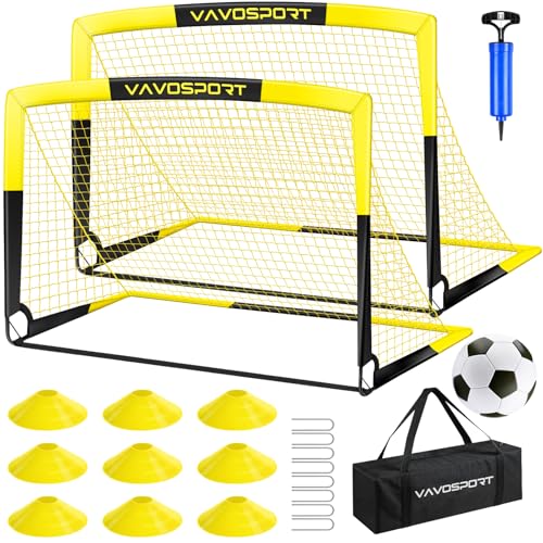 Kids Soccer Goal Set, 2 of 4x3/5x3.6/6x4 ft Soccer Goals for Backyard, Portable Pop Up Soccer Nets Training Equipment with Soccer Ball, Cones, Family Kids Youth Outdoor Sports Games