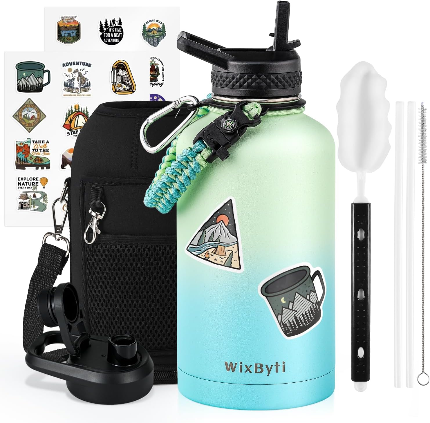 WixByti 64 oz Insulated Water Bottle