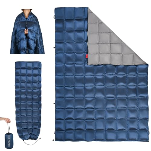 Down Camping Blanket - Lightweight, Packable, Warm & Puffy Outdoor Travel Quilt for Sleep, Hiking, Backpacking, Stadium, Festivals, Water-Resistant Sleeping Bag 55"x79"