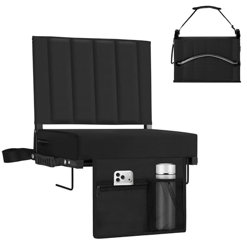 Stadium Seat for Bleachers with Back Support, Portable Bleacher Seat with Wide Comfy Padded Cushion, Metal Hook, Folding Stadium Chair with Shoulder Strap, Carry Handle, Cup Holder