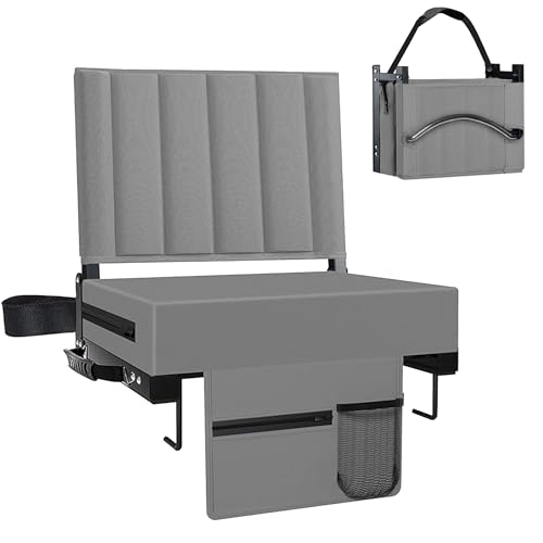 Stadium Seat for Bleachers with Back Support and Cushion, Bleacher Seats with Shoulder Strap and Cup Holder, Padded Portable Folding Comfort Stadium Chair, for Sports Events, Grey (1pcs)